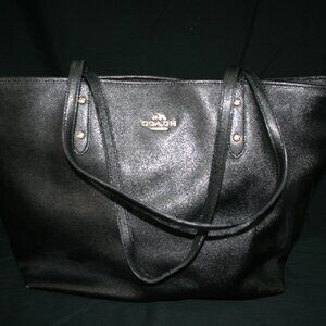 Coach F11926 Large Cross Grain Black Leather Tote